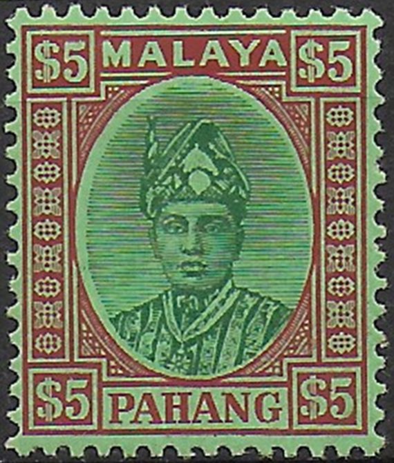 1936 Pahang Sir Abu Bakar $5 green red-emerald MNH SG n. 46