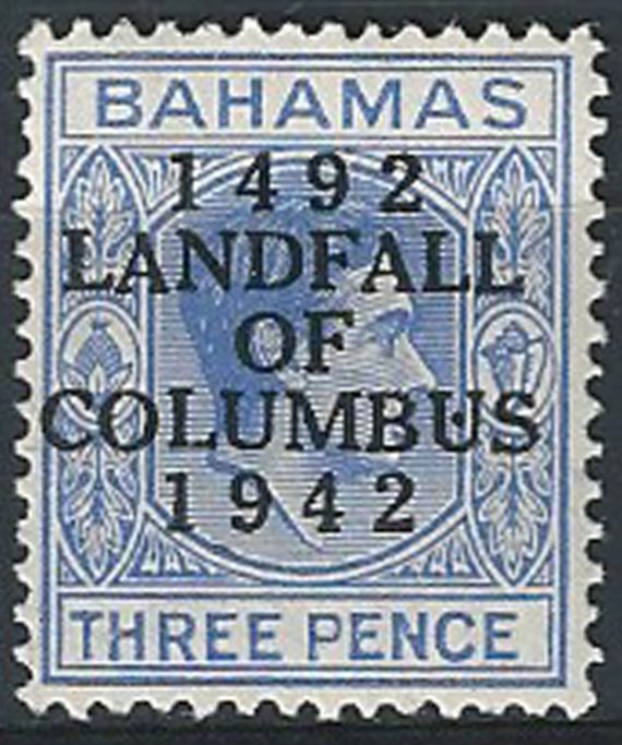 1942 Bahamas Columbus 3p. variety dot in second "U" MNH