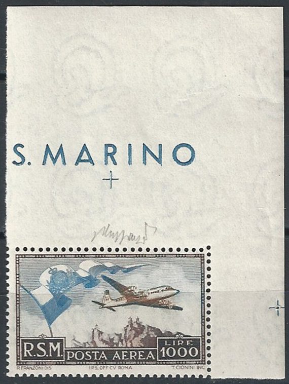 San Marino 1951 Lire 1.000 adfa MNH Sassone A n. 99