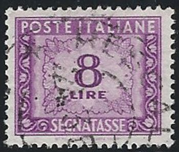 1956 Italia postage due stamp Lire 8 lilla used Sassone n. 112