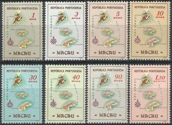 1956 Macao carta geografica 8v. MNH Yvert n. 375/382