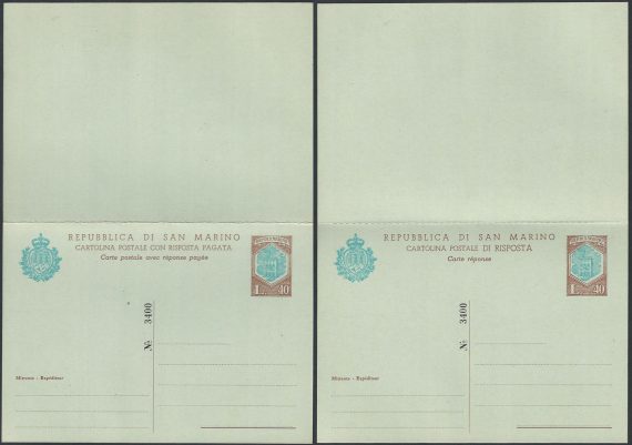 1968 San Marino cartoline postali Definitiva II° tir. US Filagrano C38