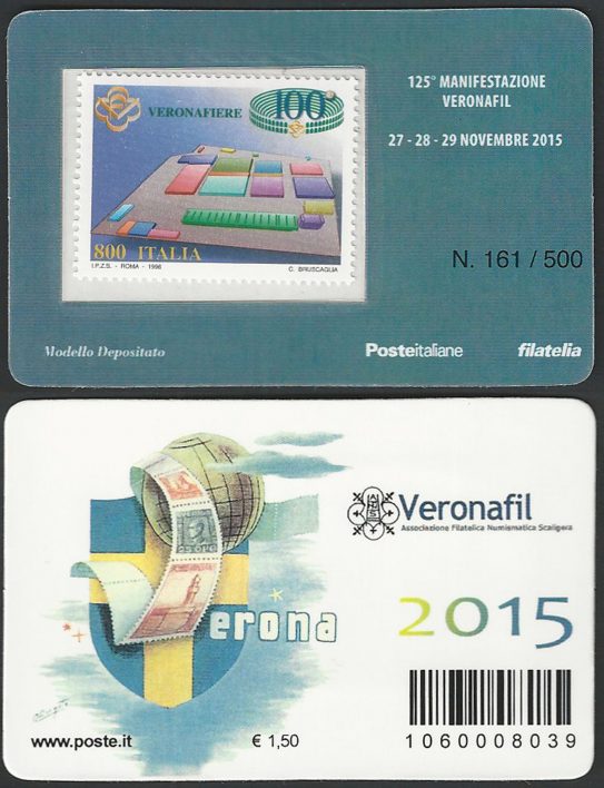 2015 Italia tessera filatelica Veronafil Unificato n. 1152