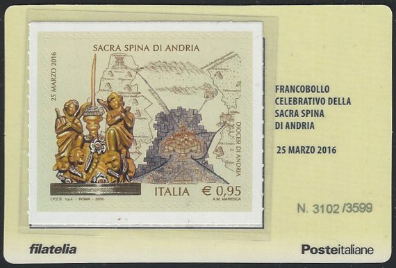 2016 Italia tessera filatelica sacra spina Andria varietà Unif n. 12A