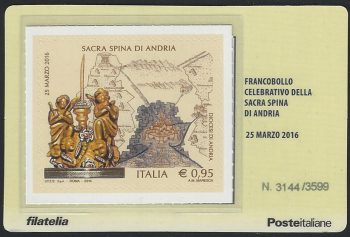 2016 Italia tessera filatelica sacra spina Andria Unif. n. 12