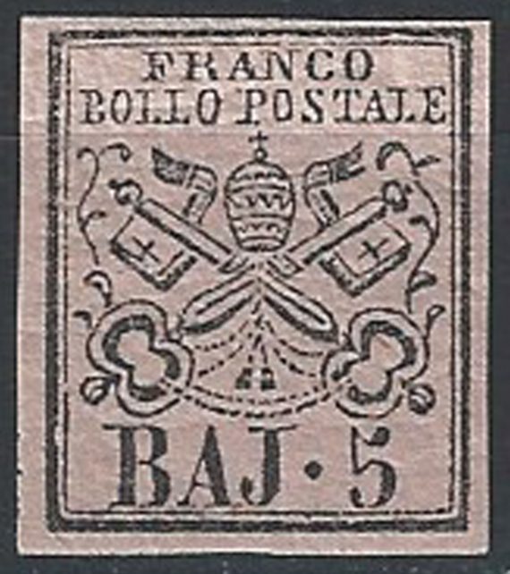 1852 Stato Pontificio Baj. 5 rosa chiaro MNH Sassone n. 6