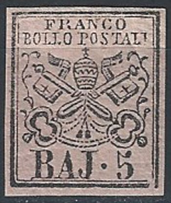 1852 Stato Pontificio Baj. 5 rosa chiaro MNH Sassone n. 6
