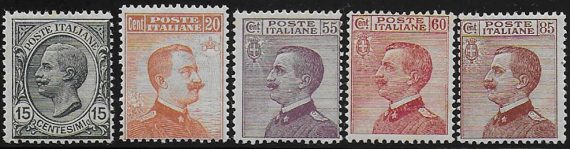 1917-20 Italia VE III Effigie 5v. mc MNH Sassone n.108/112