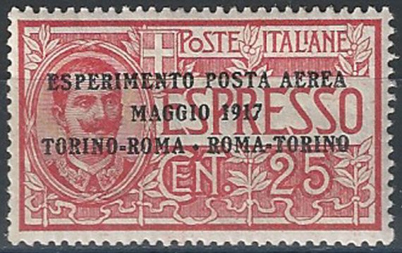 1917 Italia posta aerea 25c. rosso bc MNH Sassone n. 1
