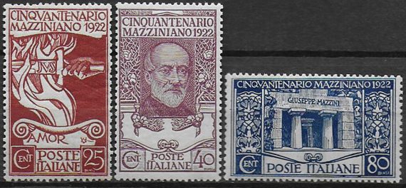 1922 Italia Mazzini 3v. sup MNH Sassone n.128/30