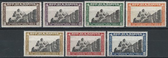 1935 San Marino Fascio di RSM 7v. MNH Sass. n. 186/92