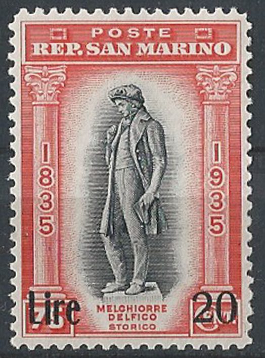 1942 San Marino Lire 20 on 75c. Delfico Sassone n. 227