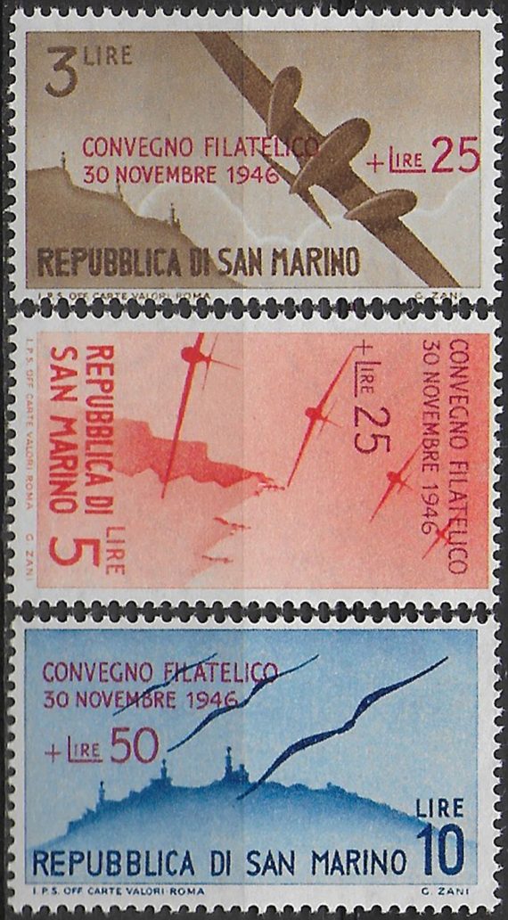1946 San Marino philatelic convention 3v. MNH Sassone n. 298/300
