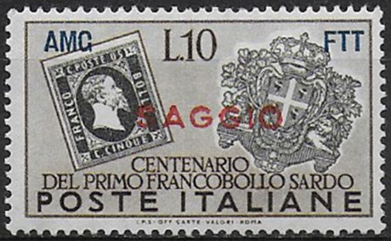 1951 Trieste A 100 Sardegna Lire 10 "SAGGIO" MNH