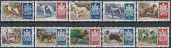 1956 San Marino cani di razza 10v. MNH Sassone n. 439/48
