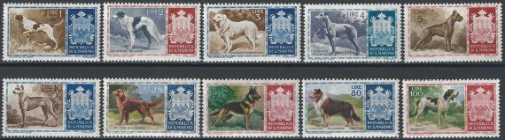 1956 San Marino cani di razza 10v. MNH Sassone n. 439/48