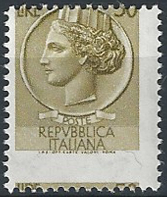1968 Italia Lire 50 Turrita varietà dent. MNH Sass. n. 1076I