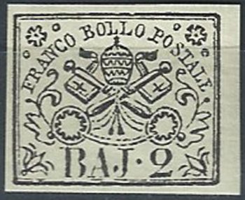 1852 Stato Pontificio Baj. 2 bianco/verdastro MNH Sassone n. 3Aa