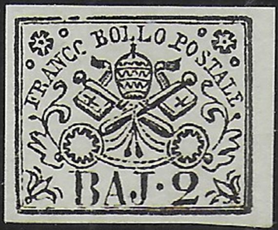 1852 Stato Pontificio Baj. 2 bianco verdastro MNH Sassone n. 3Aa