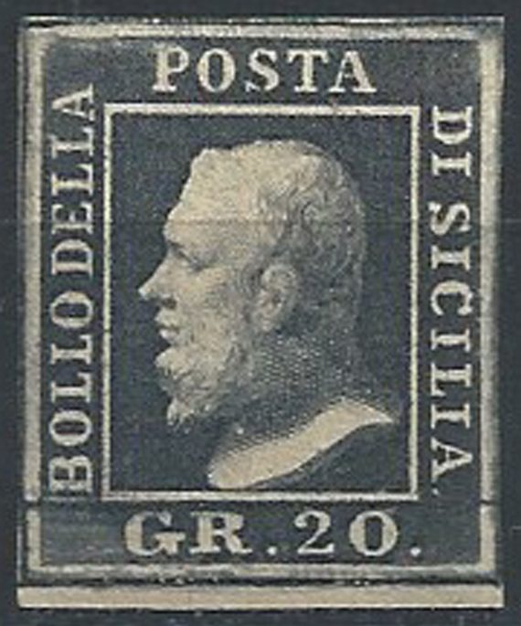 1859 Sicilia 20 grana ardesia scuro MNH Sassone n. 13c