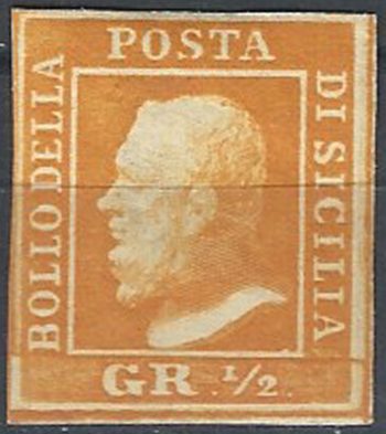 1859 Sicilia 1/2 grano arancio MH Sassone n. 2
