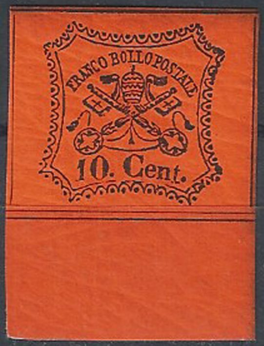 1867 Pontificio 10c. vermiglio arancio bf MNH Sassone n. 17