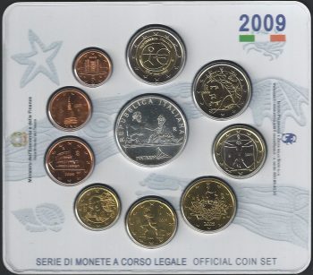 2009 Italia divisionale 10 monete FDC in blister