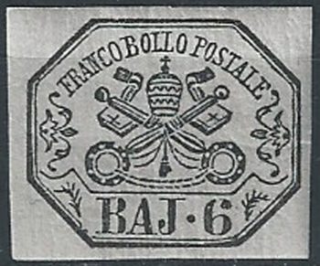 1864 Pontificio 6 baj grigio perla MNH Sassone n. 7Aa