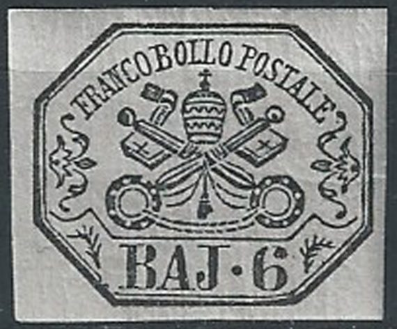 1864 Pontificio 6 baj grigio perla MNH Sassone n. 7Aa