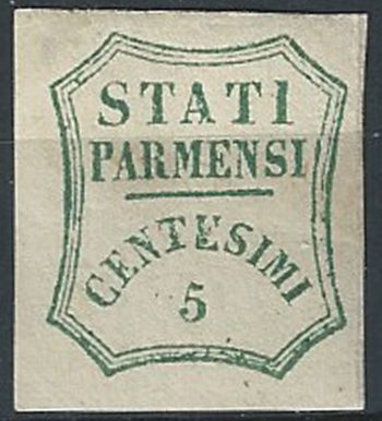 1859 Parma 5c verde azzurro MNH Sassone n. 12