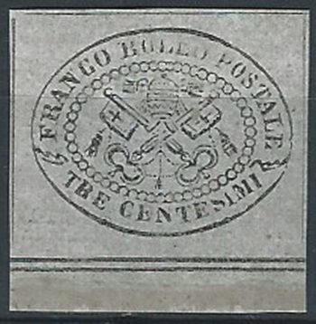 1867 Stato Pontificio 3c. grigio bdf MNH Sassone n. 15