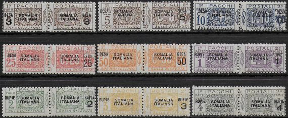 1923 Somalia Postal Parcels 9v. MNH Sassone n. 21/29