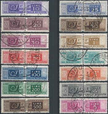 1946-51 Italia postal parcels 14v. cancelled Sassone n. 66/78+80