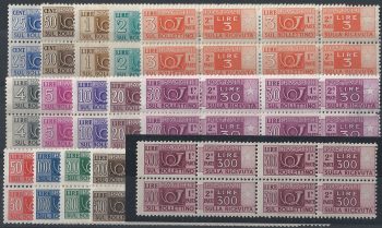 1946-51 Italia postal parcels 15v. mc block 4 MNH Sassone n. 66/80