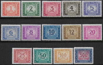 1947-54 Italia segnatasse 14v. bc MNH Sassone n. 97/110