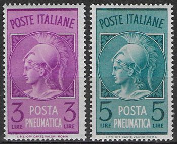 1947 Italia pneumatic mail Minerva 2v. MNH Sassone n. 18/19
