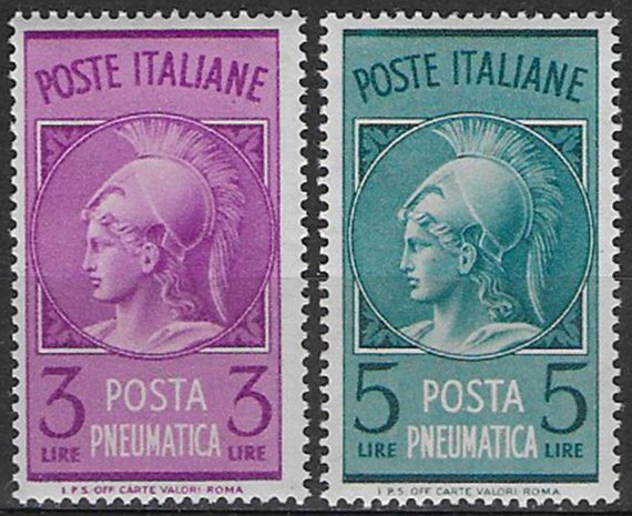 1947 Italia pneumatic mail Minerva 2v. MNH Sassone n. 18/19