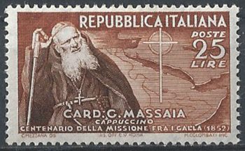 1952 Italia Cardinale Massaia MNH Sass n. 702