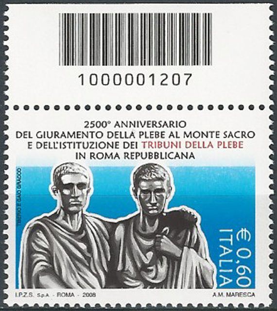 2008 Italia tribuno della plebe codice a barre MNH Unif. 3113cb