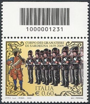 2009 Italia Granatieri di Sardegna codice a barre Cat. Unif. 3130cb