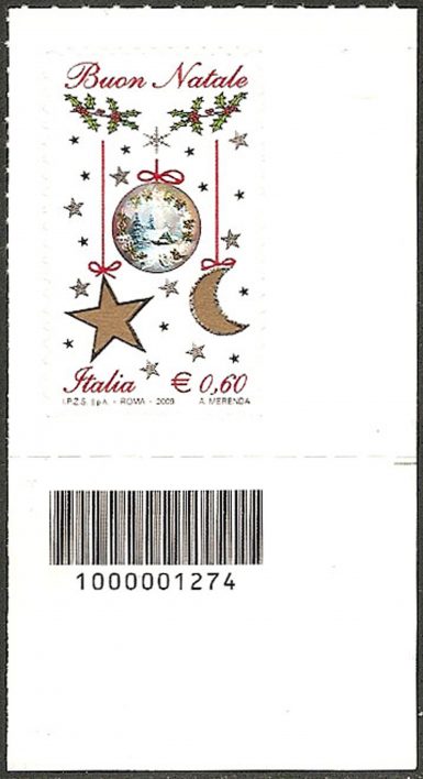 2009 Italia Natale laico codice a barre MNH Unif. 3187cb