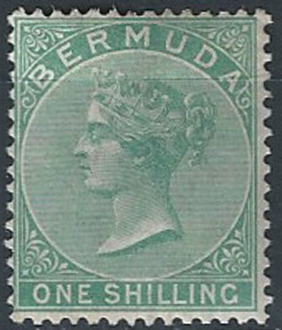 1865 Bermuda Vittoria 1s. green MH SG n. 8