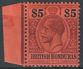 1913 British Honduras $5 purple and black-red bf MNH SG n. 110