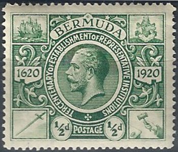 1921 Bermuda Giorgio V TRI 1/2 d. green MNH SG n. 75w