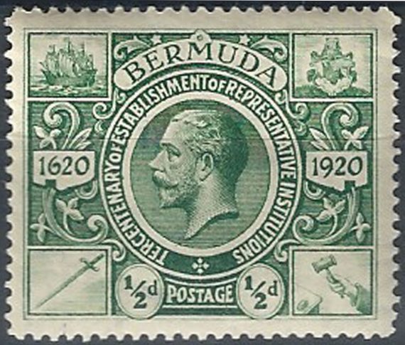 1921 Bermuda Giorgio V TRI 1/2 d. green MNH SG n. 75w