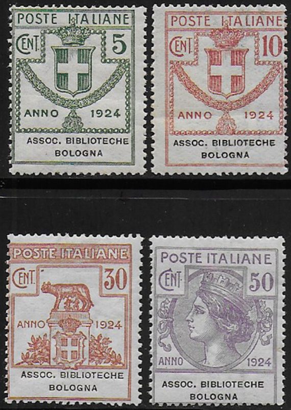 1924 Italia Parastatali Biblioteche Bologna mc 4v. MNH Sassone n. 1/4