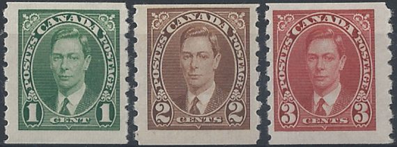 1937 Canada Giorgio VI Coil Stamps 3v. MH SG n. 368/70
