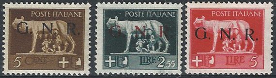 1943 Repubblica Sociale G.N.R. Brescia I spaziata MNH Sassone n. 470A/485A