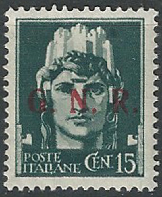1943 Repubblica Sociale 15c. G.N.R. Brescia III var MNH Sassone n. 472/IIIc