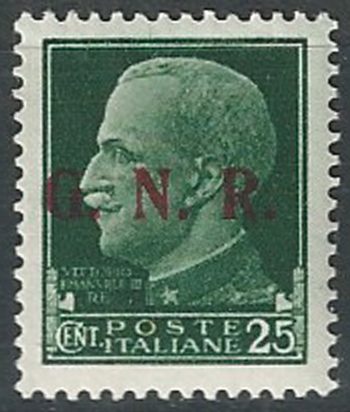 1943 Repubblica Sociale 25c. G.N.R. Brescia III MNH Sassone n. 474/III